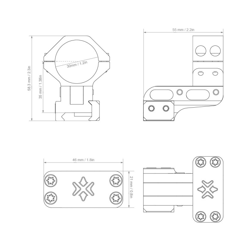 VO 30mm CANTILEVER Mounting Rings, Adjustable - Black