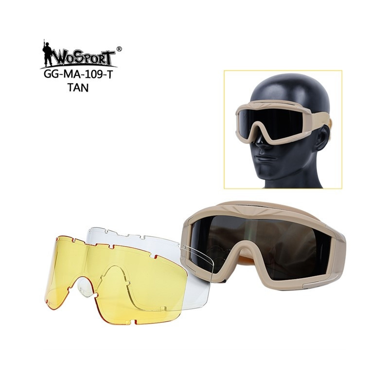 WST Desert Storm Goggles, 3 Lenses set - Tan