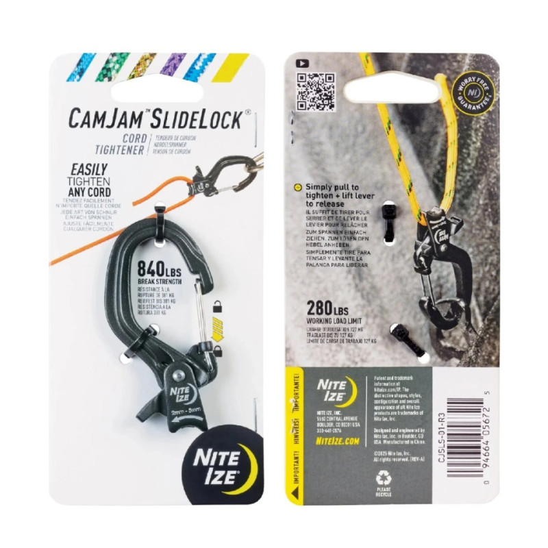 NITE IZE CamJam™ SlideLock® kötélfeszítő karabiner, S méret – fekete