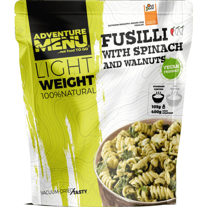 Adventure Menu Lightweight Vegan Fusilli with Spinach and Nuts (400 g) Adventure Menu Lightweight Vegan Fusilli with Spinach and Nuts (400 g)
