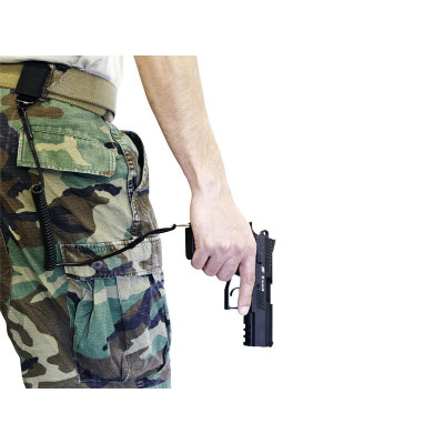 ASG pisztolybiztosító zsinór karabinerrel – fekete