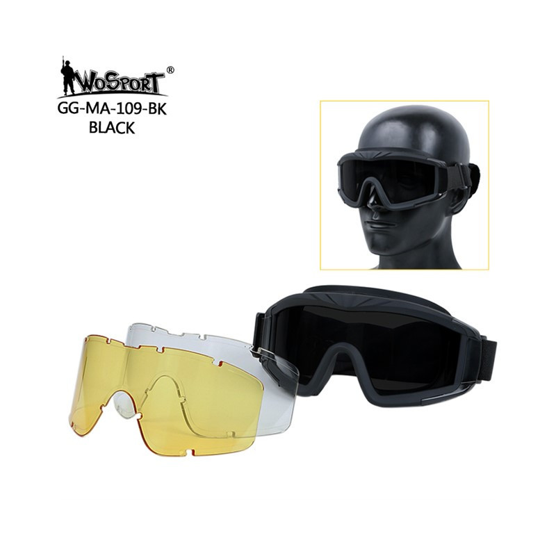 WST Desert Storm Goggles, 3 Lenses set - Black