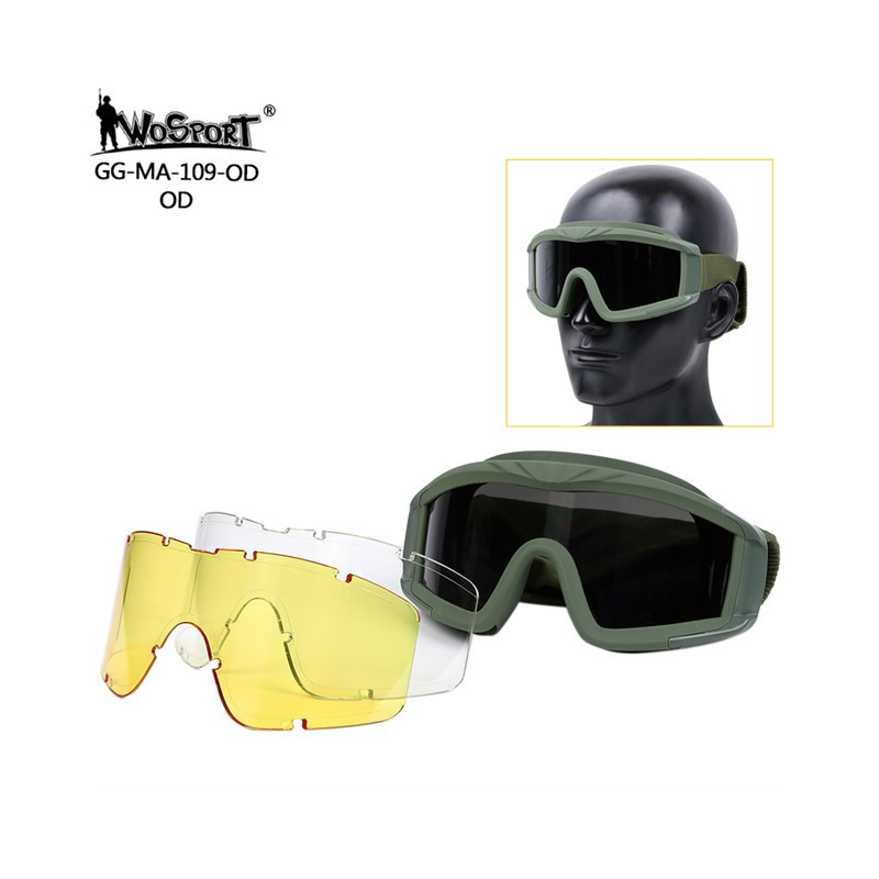 WST Desert Storm Goggles, 3 Lenses set - Green WST Desert Storm Goggles, 3 Lenses set - Green