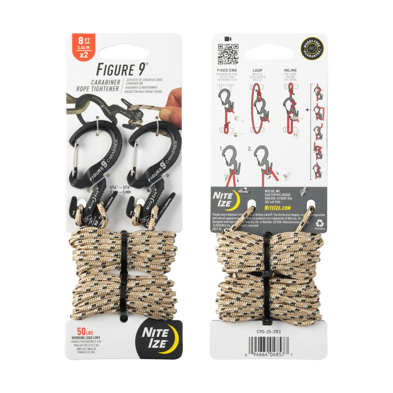 FIGURE 9® CARABINER ROPE TIGHTENER in metal color - small S - Combo set (2ks)
