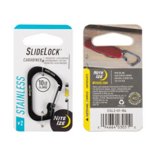 SLIDELOCK® karabiner rozsdamentes acélból, fekete – 2-es méret