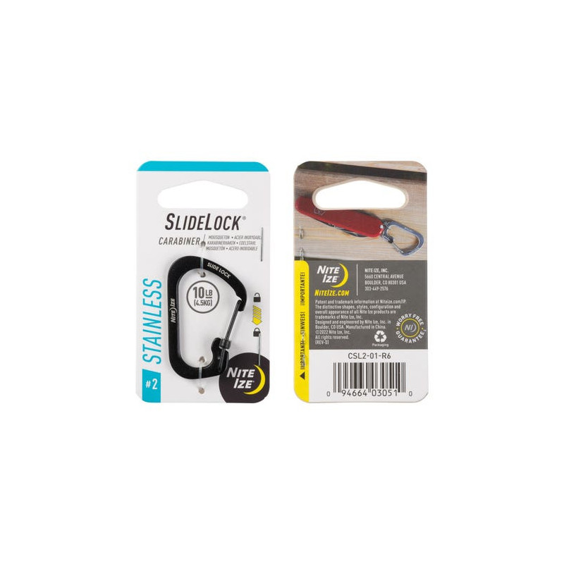 SLIDELOCK® CARABINER STAINLESS STEEL, black - size 2