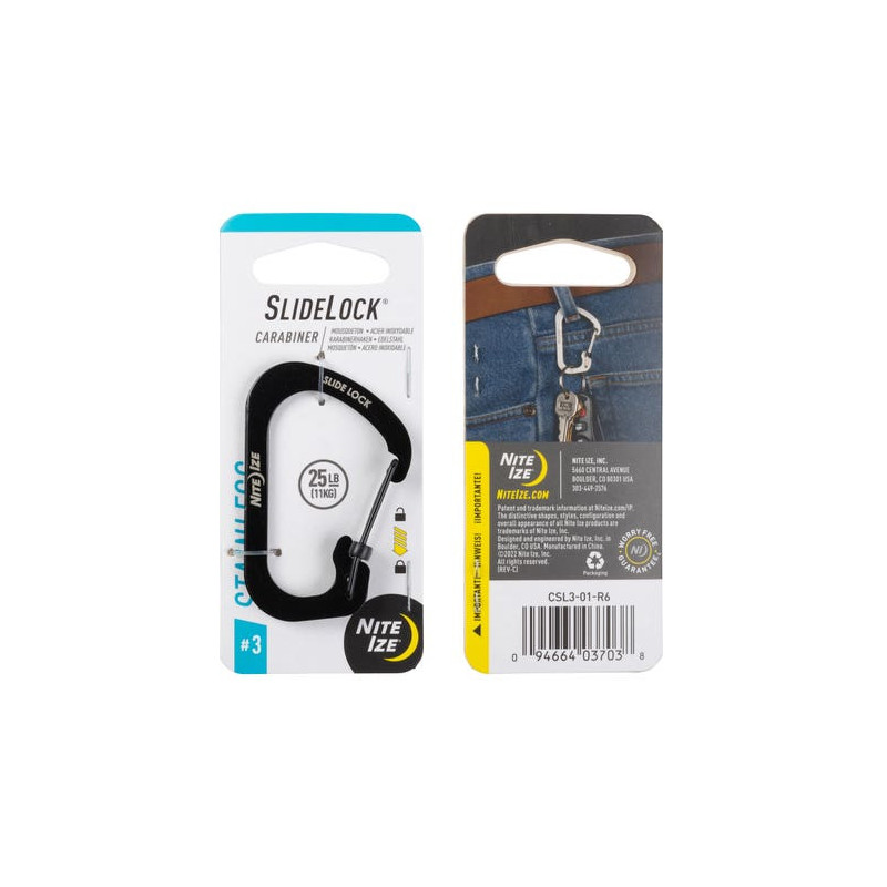 SLIDELOCK® CARABINER STAINLESS STEEL, black - size 3