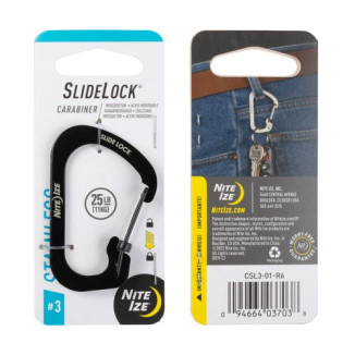 SLIDELOCK® karabiner rozsdamentes acélból, fekete – 3-as méret