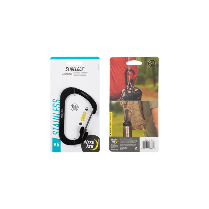SLIDELOCK® karabiner rozsdamentes acélból, fekete – 6-os méret