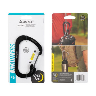 SLIDELOCK® karabiner rozsdamentes acélból, fekete – 6-os méret