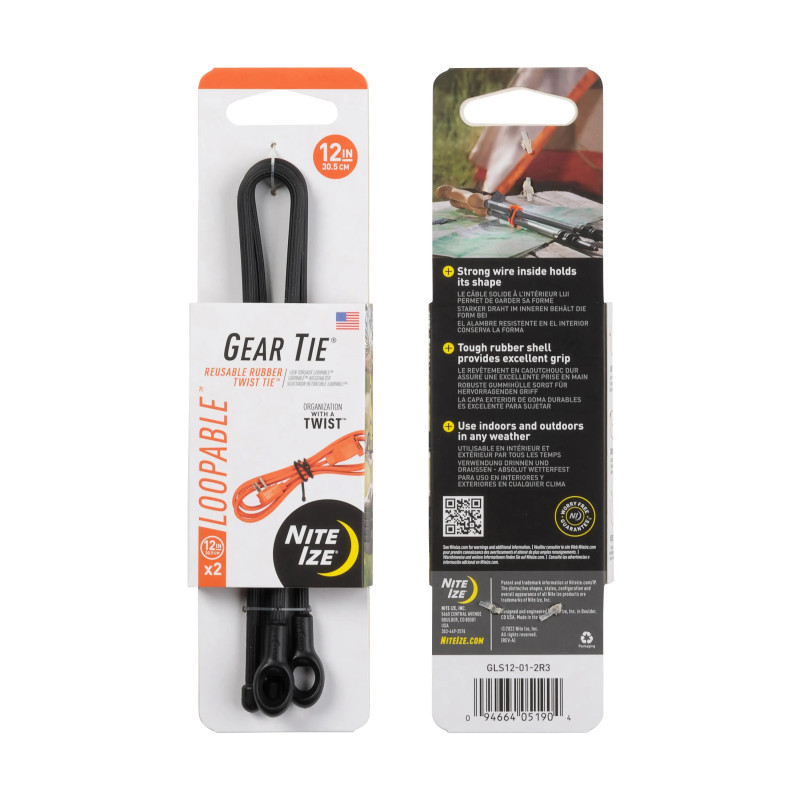 GEAR TIE® LOOPABLE™ csavarószalag, fekete – hossza 30,5 cm
