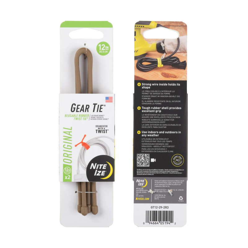 GEAR TIE® ÚJRAHASZNÁLHATÓ GUMI CSATOLÓKÖTŐ™ (2 db), prérifarkas színű – hossza 30,5 cm GEAR TIE® ÚJRAHASZNÁLHATÓ GUMI CSATOLÓKÖTŐ™ (2 db), prérifarkas színű – hossza 30,5 cm