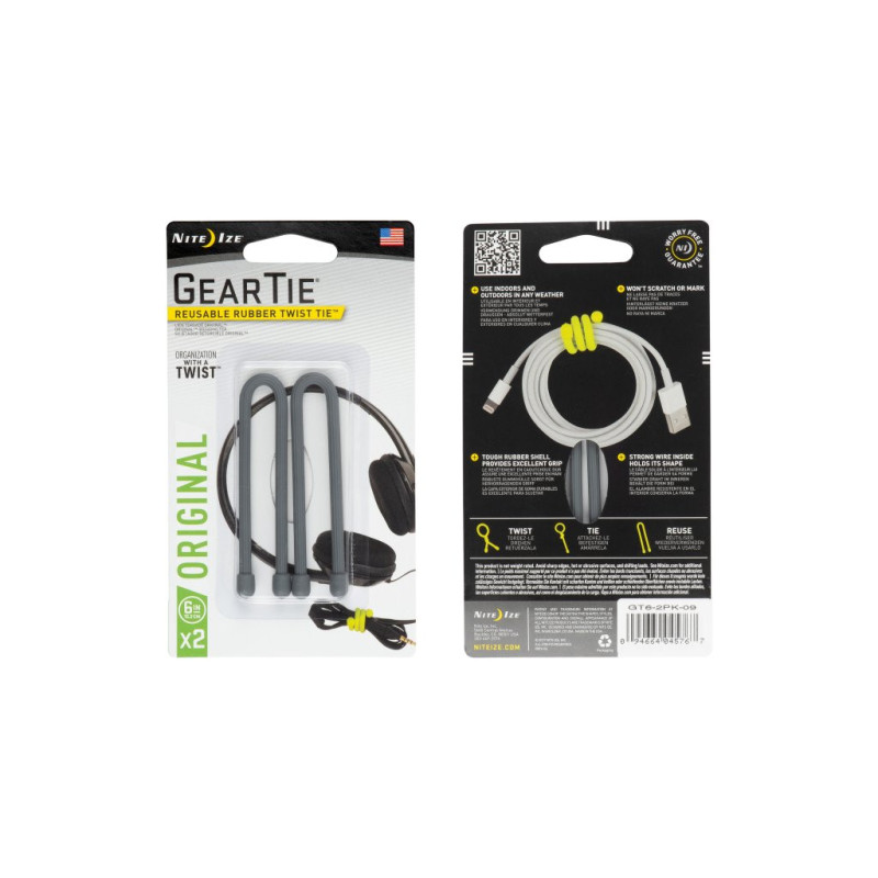 GEAR TIE® ÚJRAHASZNÁLHATÓ GUMI CSATOLÓKÖTŐ™ (2 db), szénszürke – hossza 15 cm GEAR TIE® ÚJRAHASZNÁLHATÓ GUMI CSATOLÓKÖTŐ™ (2 db), szénszürke – hossza 15 cm