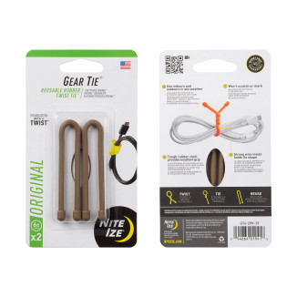 GEAR TIE® ÚJRAHASZNÁLHATÓ GUMI CSATOLÓKÖTŐ™ (2 db), prérifarkas színű – hossza 15 cm
