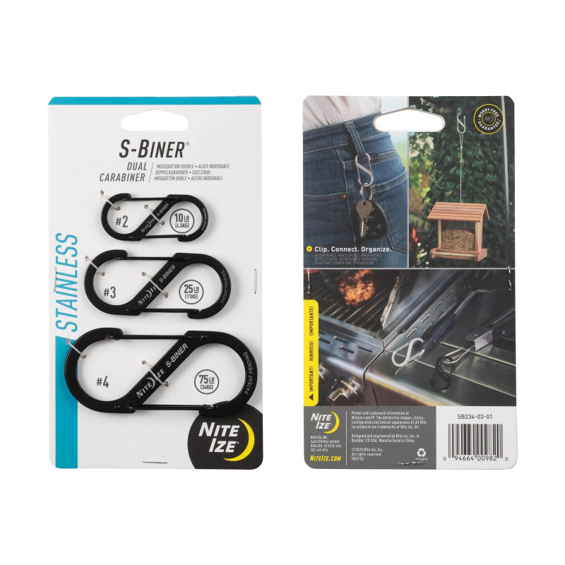 S-BINER® rozsdamentes acél kettős karabiner, fekete – Kombinált szett (3 db) S-BINER® rozsdamentes acél kettős karabiner, fekete – Kombinált szett (3 db)