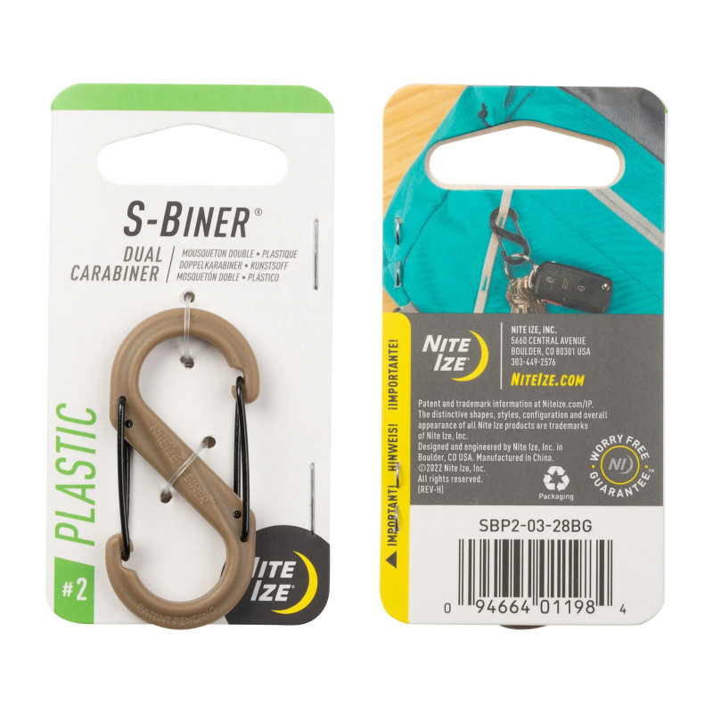 S-BINER® PLASTIC DUAL CARABINER, prérifarkas színű – 2-es méret