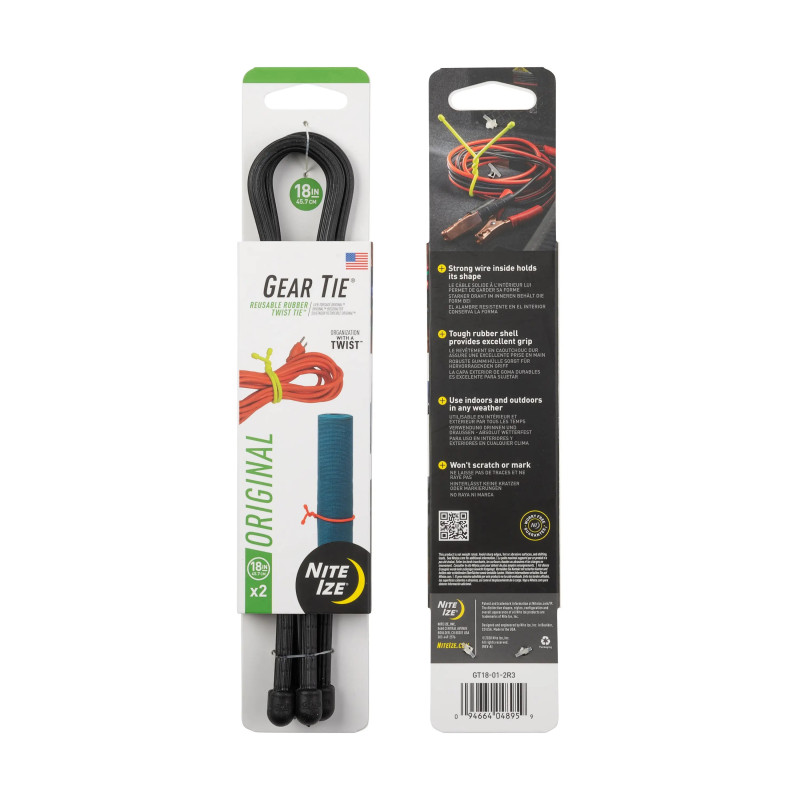 GEAR TIE® ÚJRAHASZNÁLHATÓ GUMI CSATOLÓKÖTŐ™ (2 db), fekete – hossz: 18" GEAR TIE® ÚJRAHASZNÁLHATÓ GUMI CSATOLÓKÖTŐ™ (2 db), fekete – hossz: 18"