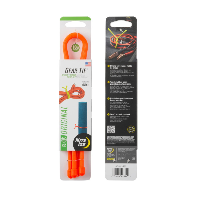 GEAR TIE® ÚJRAHASZNOSÍTHATÓ GUMI CSATOLÓKÖTŐ™ (2 db), narancssárga – hossza 45,7 cm GEAR TIE® ÚJRAHASZNOSÍTHATÓ GUMI CSATOLÓKÖTŐ™ (2 db), narancssárga – hossza 45,7 cm
