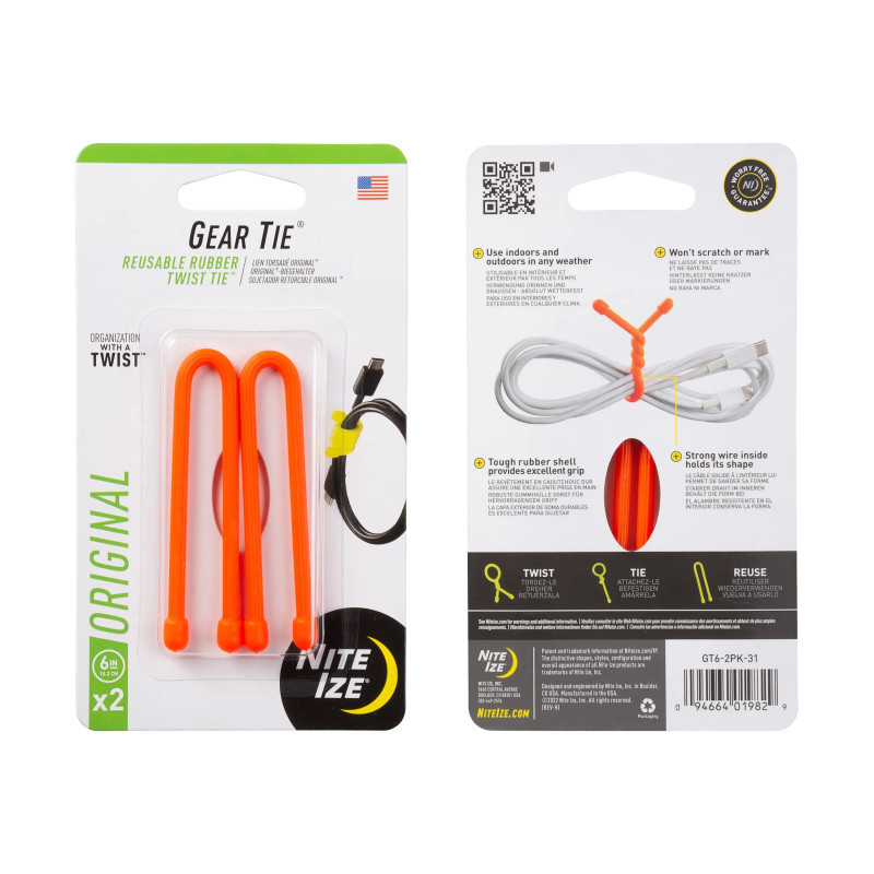 GEAR TIE® ÚJRAHASZNÁLHATÓ GUMI CSATOLÓKÖTŐ™ (2 db), narancssárga – hossza 15 cm GEAR TIE® ÚJRAHASZNÁLHATÓ GUMI CSATOLÓKÖTŐ™ (2 db), narancssárga – hossza 15 cm