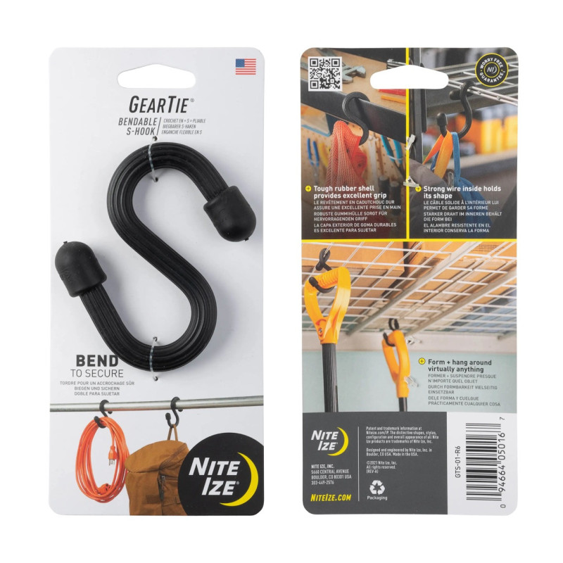 Gear Tie® hajlítható S-akasztó – fekete