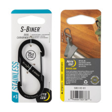 S-Biner® rozsdamentes acél kettős karabiner, fekete – 3-as méret